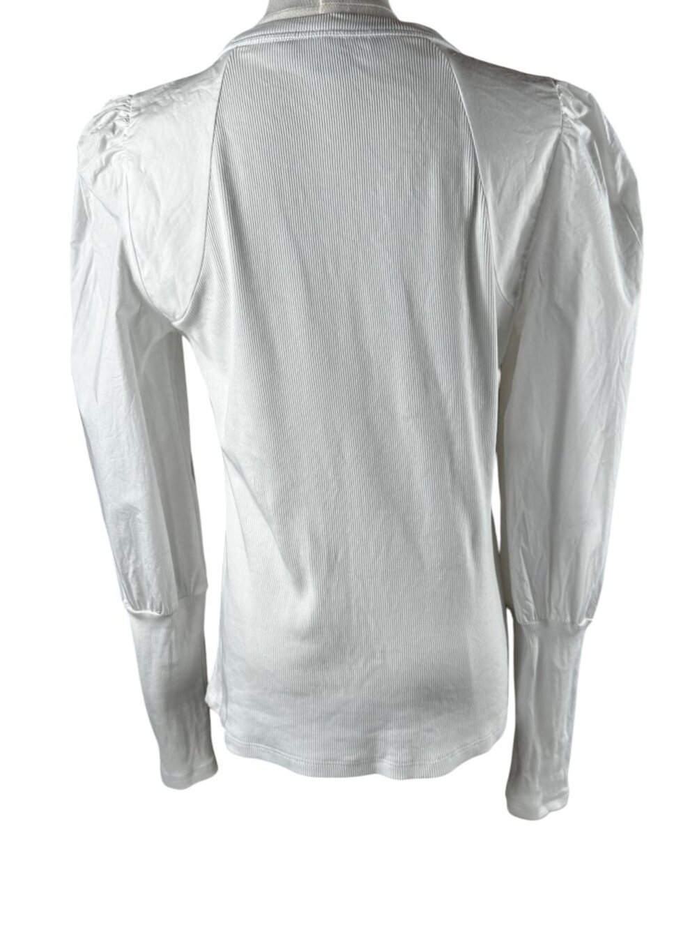 Veronica Beard Jeans Donovan White Ribbed Puff Sleeve Top M $198 - Picture 7 of 10